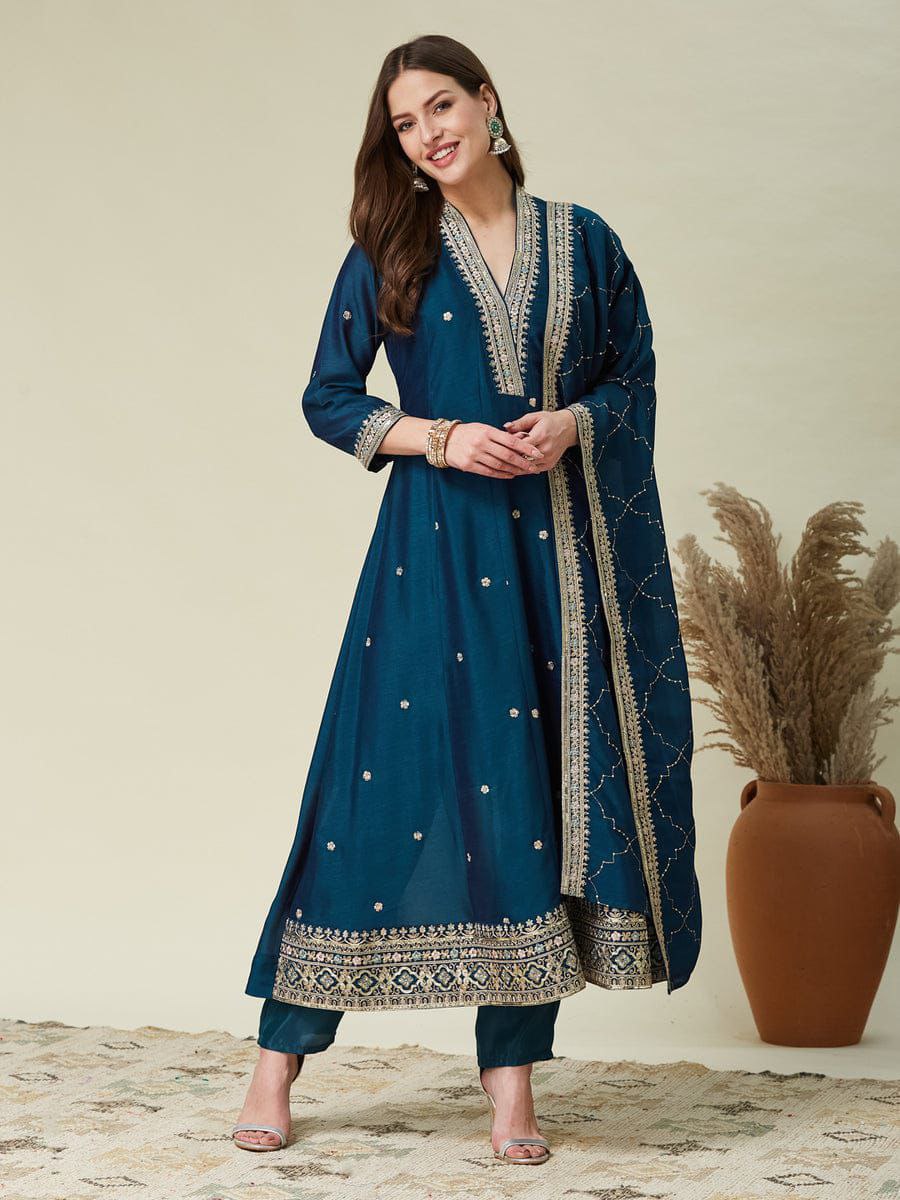 Elegant Vichhitra Silk Kurta Set with Embroidery Work