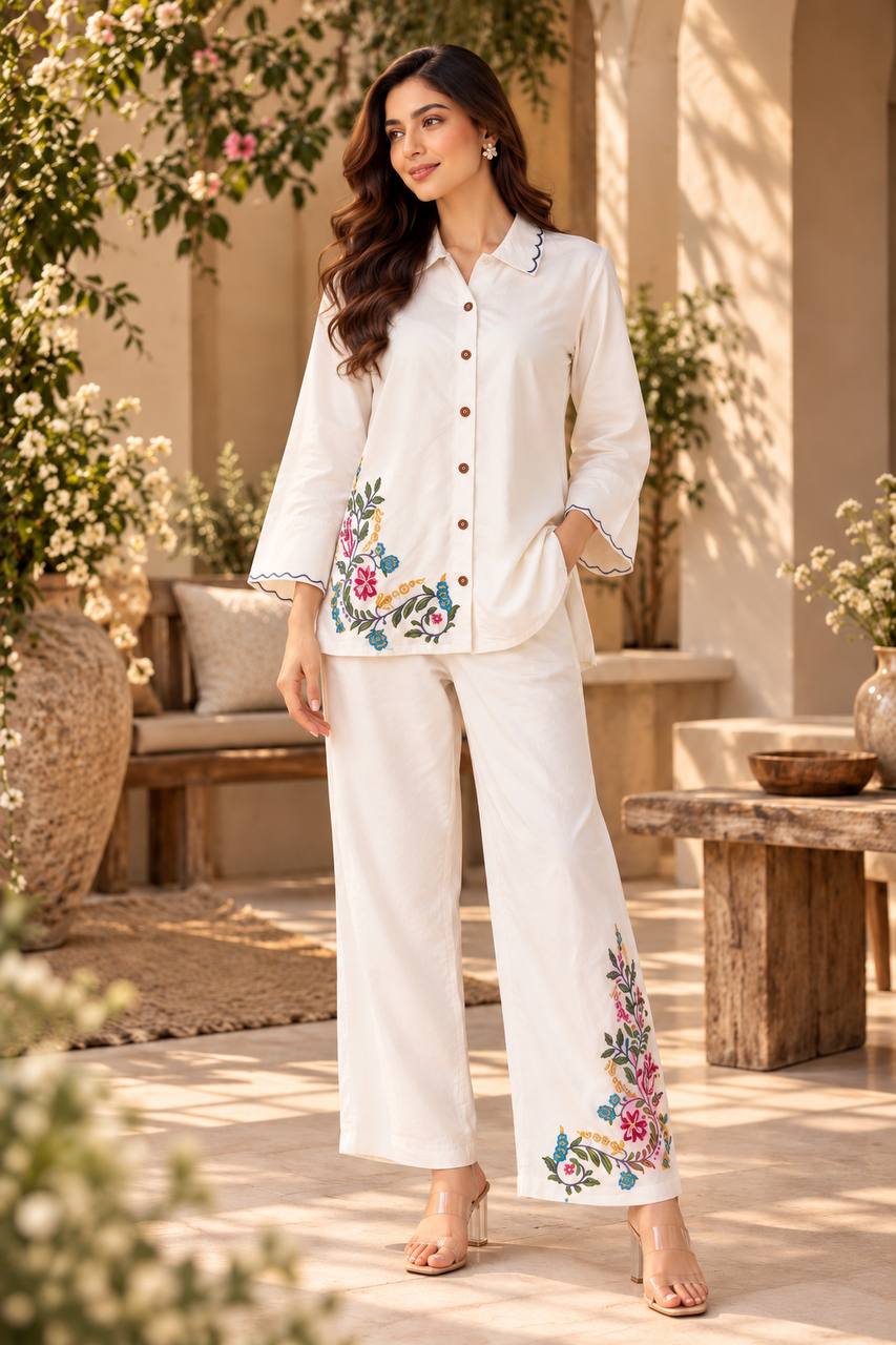 White Cotton Charm Festive Co-Ord Set
