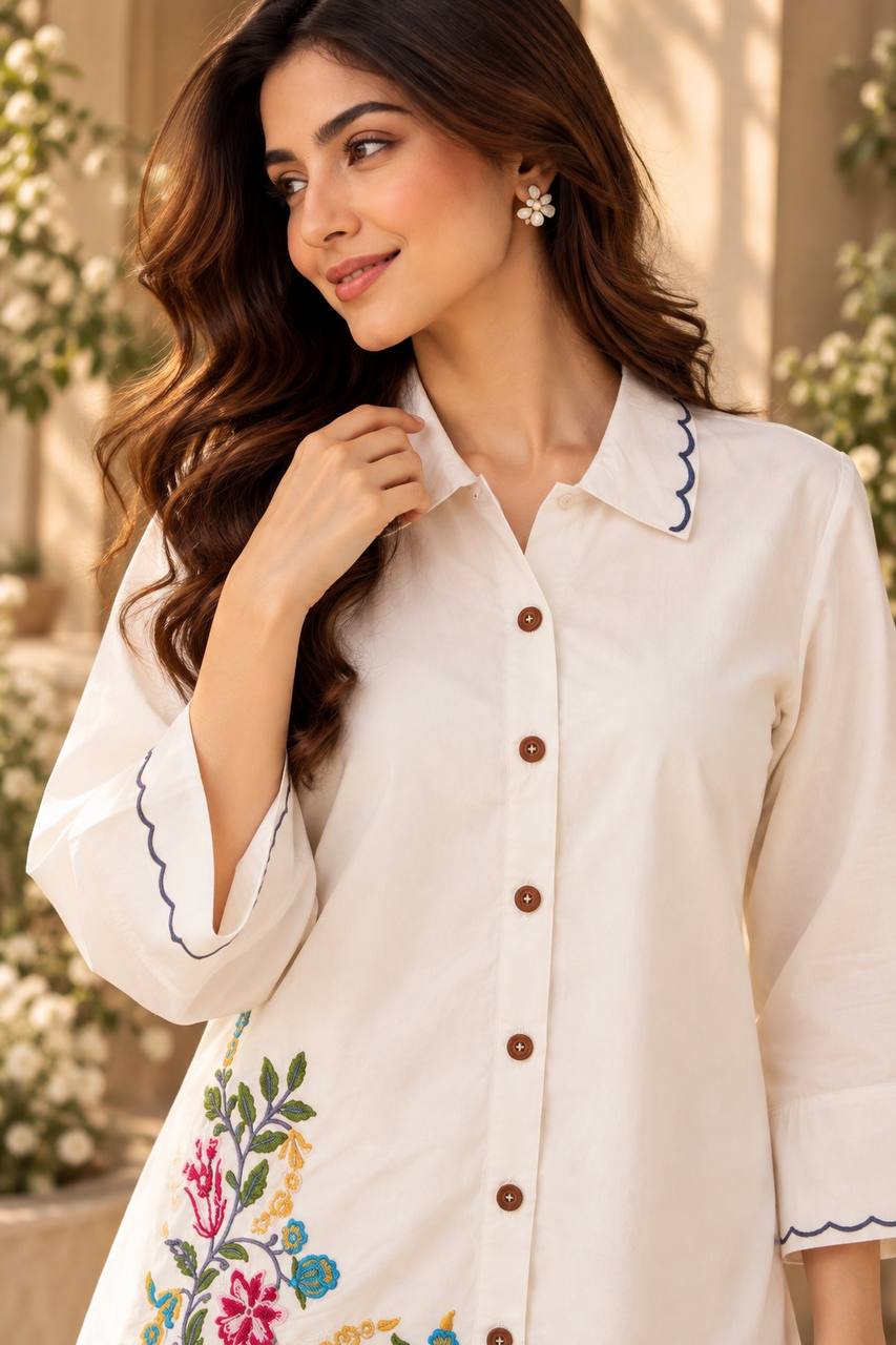 White Cotton Charm Festive Co-Ord Set