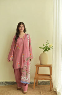 Designer Mul Chanderi Palazzo Suit Set with Embroidery Cutwork