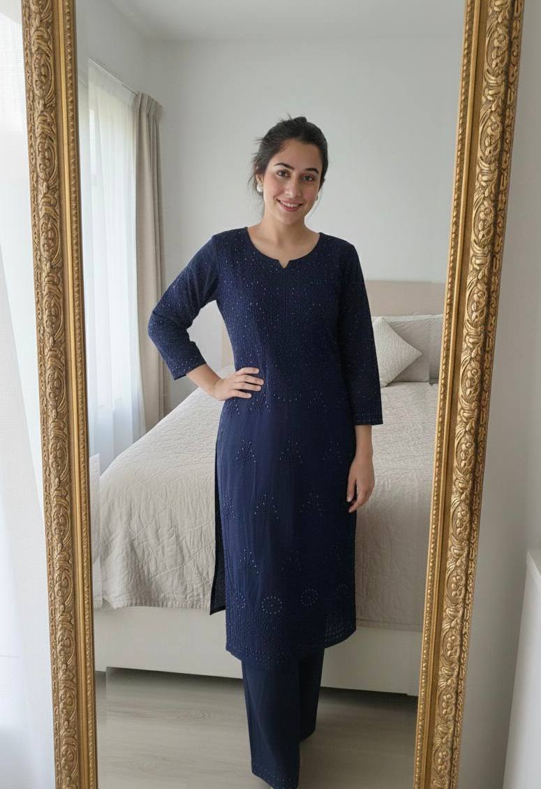 Elegant Rayon Kurti Palazzo Set with Sequin Embroidery Work