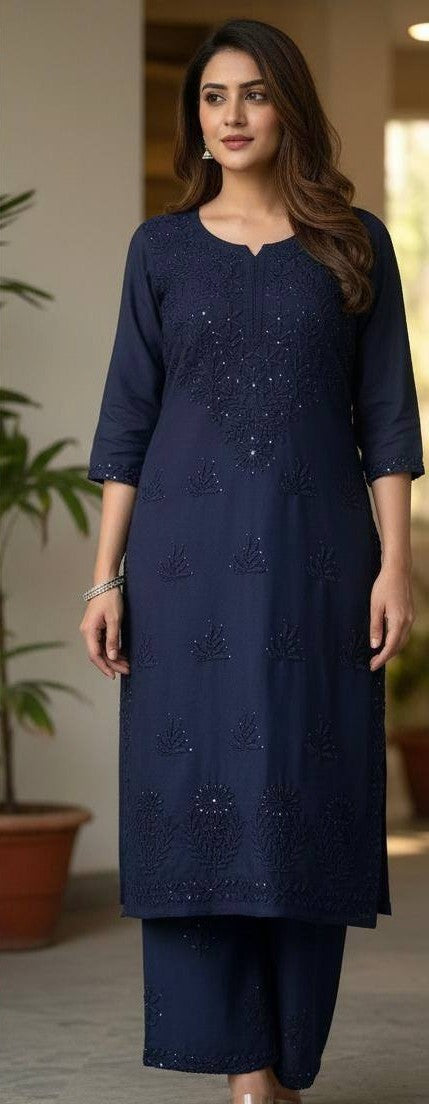 Elegant Rayon Kurti Palazzo Set with Sequin Embroidery Work