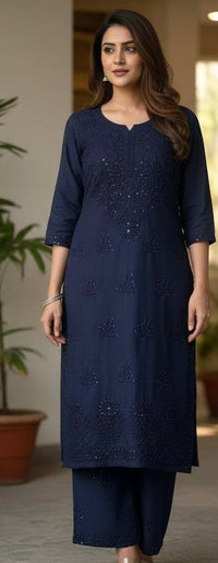 Elegant Rayon Kurti Palazzo Set with Sequin Embroidery Work