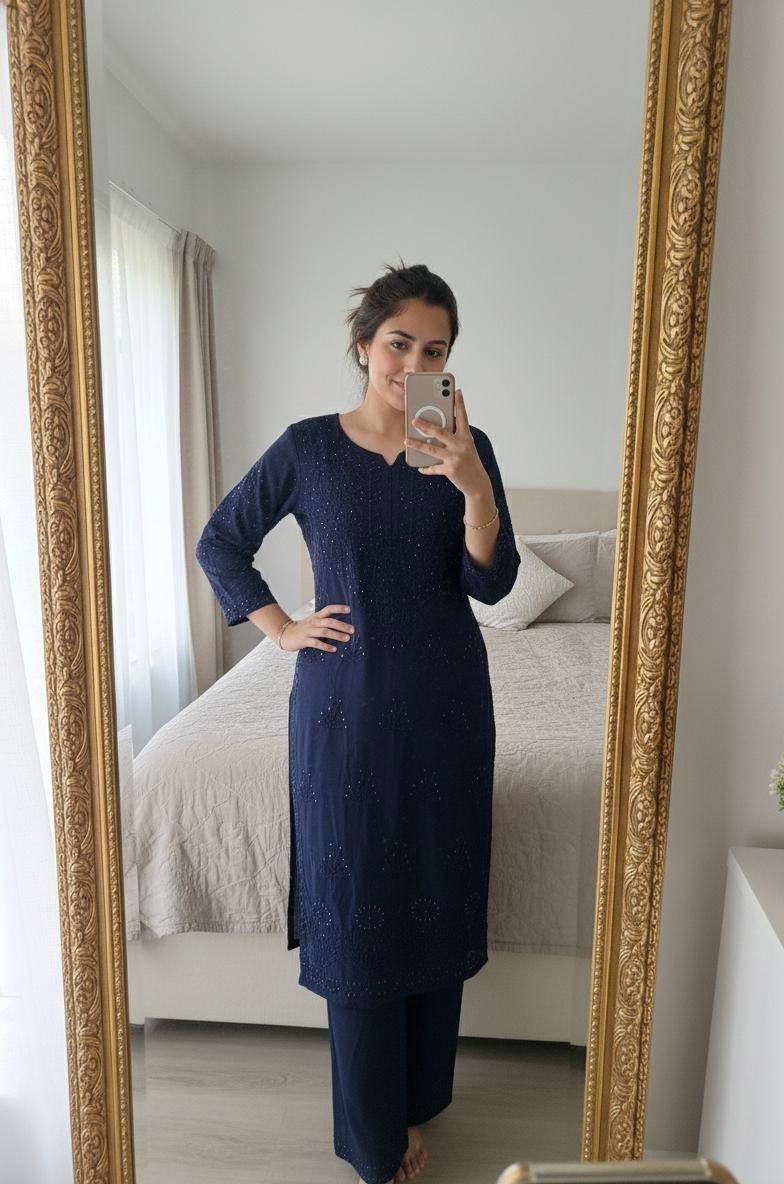 Elegant Rayon Kurti Palazzo Set with Sequin Embroidery Work