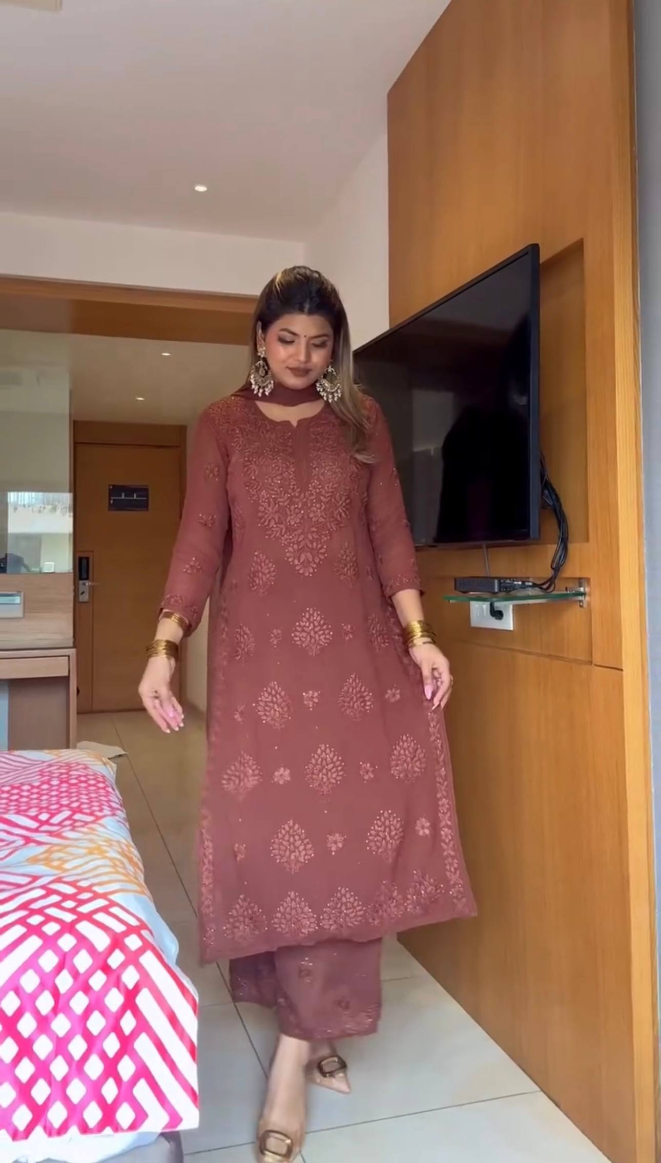 Elegant Embroidered Faux Georgette Plazzo Set