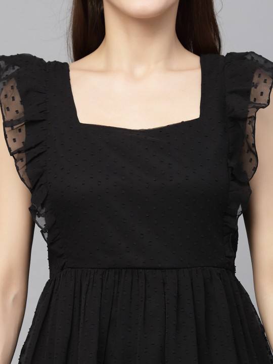 Long Trending Georgette Butti Gown with Frill Sleeves