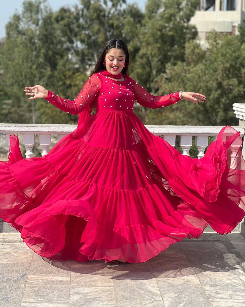 Designer Georgette Floor-Length Gown with Dupatta