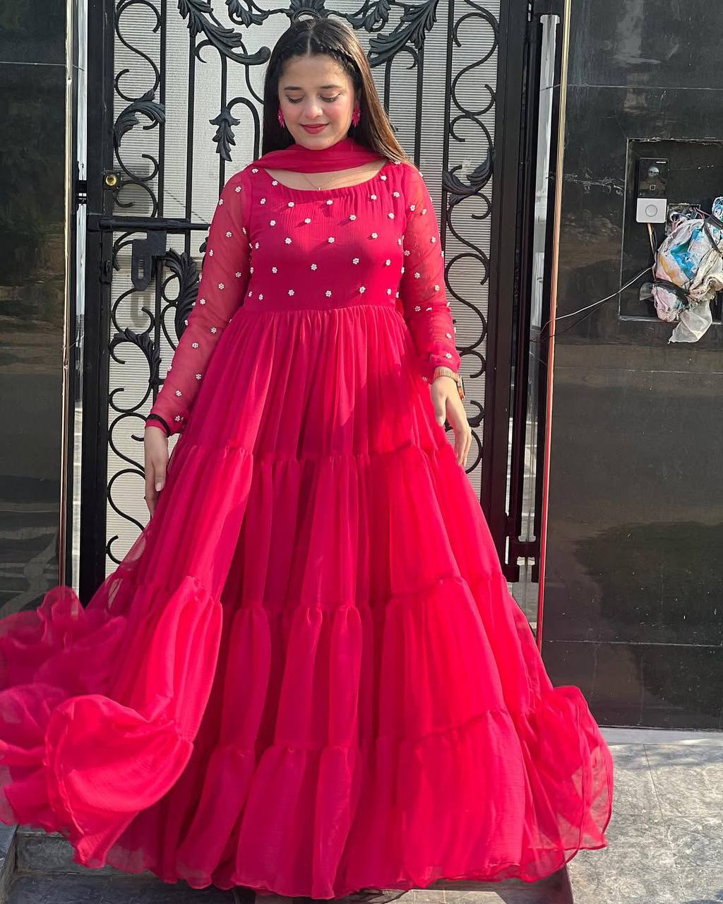 Designer Georgette Floor-Length Gown with Dupatta