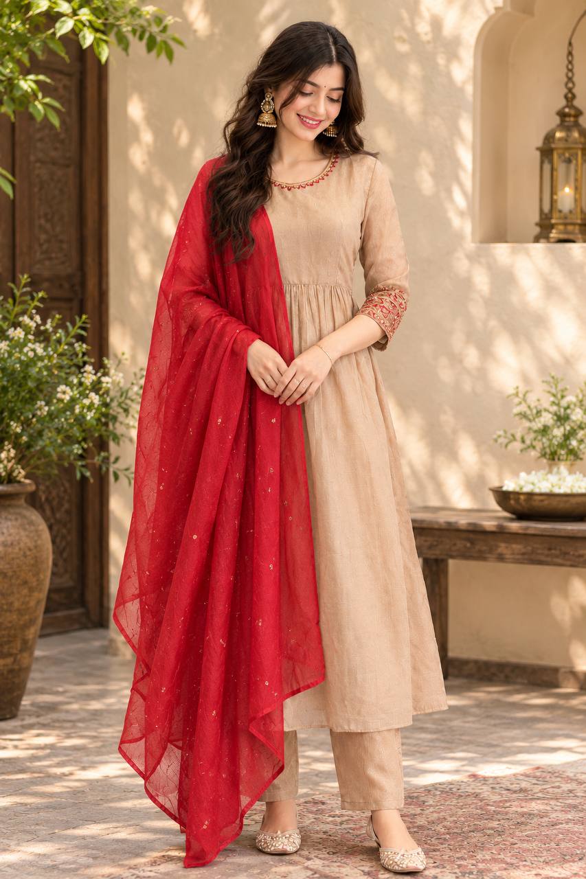 Premium Crunchy Top, Palazzo Nazmeen Dupatta Set