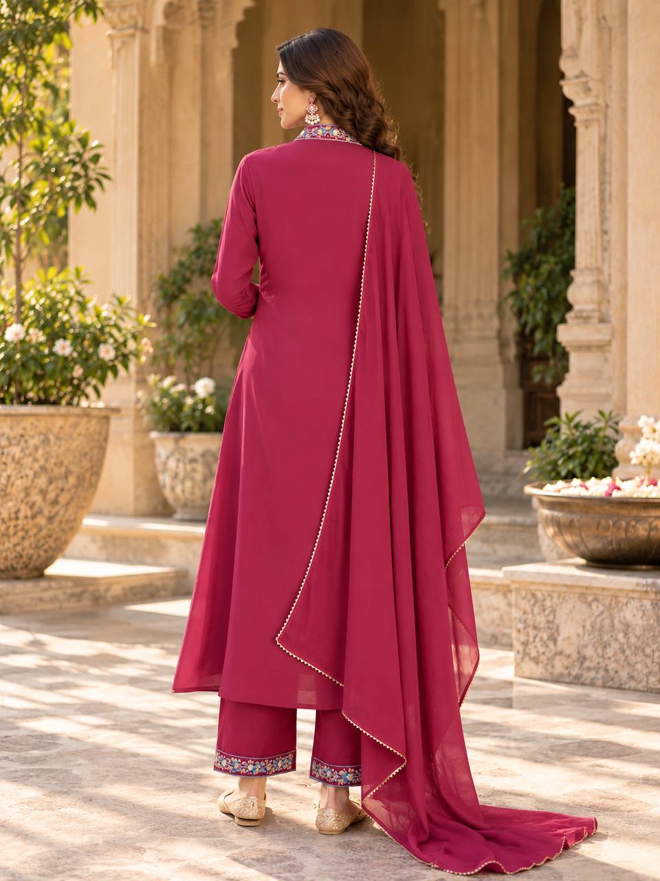 Designer Roman Silk Top Palazzo & Dupatta Set