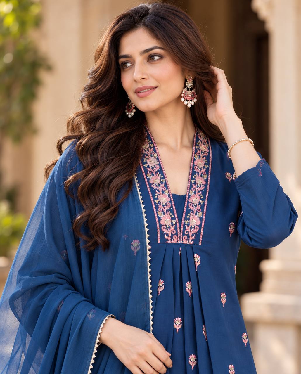 Designer Roman Silk Top Palazzo & Dupatta Set