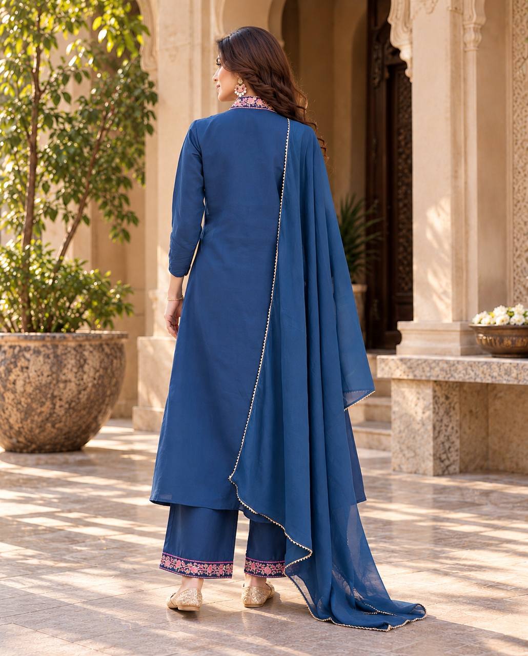 Designer Roman Silk Top Palazzo & Dupatta Set