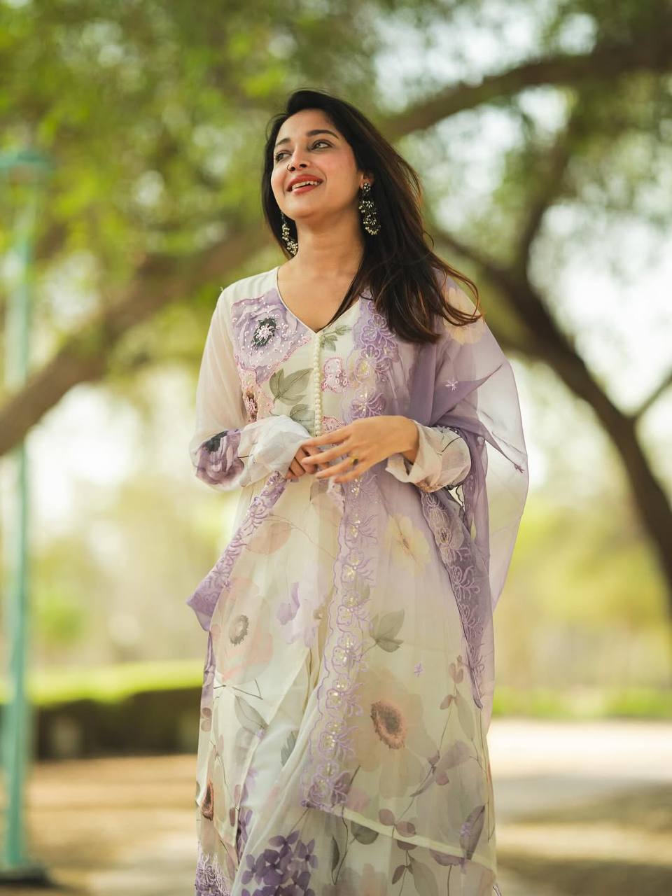 Exclusive Organza Salwar Kameez Suit with Digital Print & Embroidered Dupatta