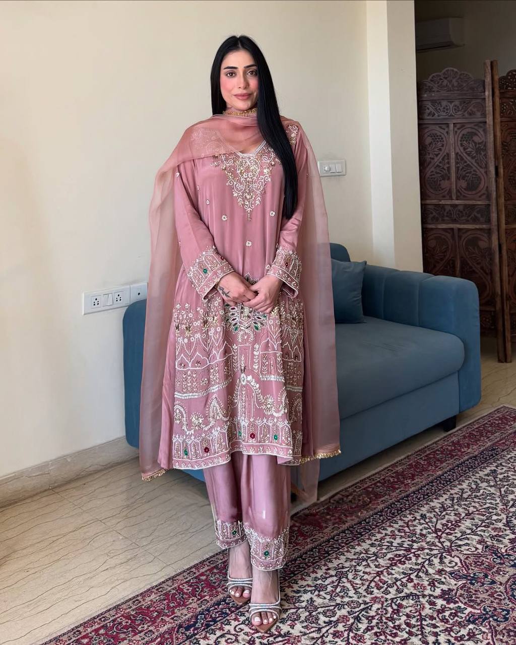 Exclusive French Crape Embroidered Suit Set