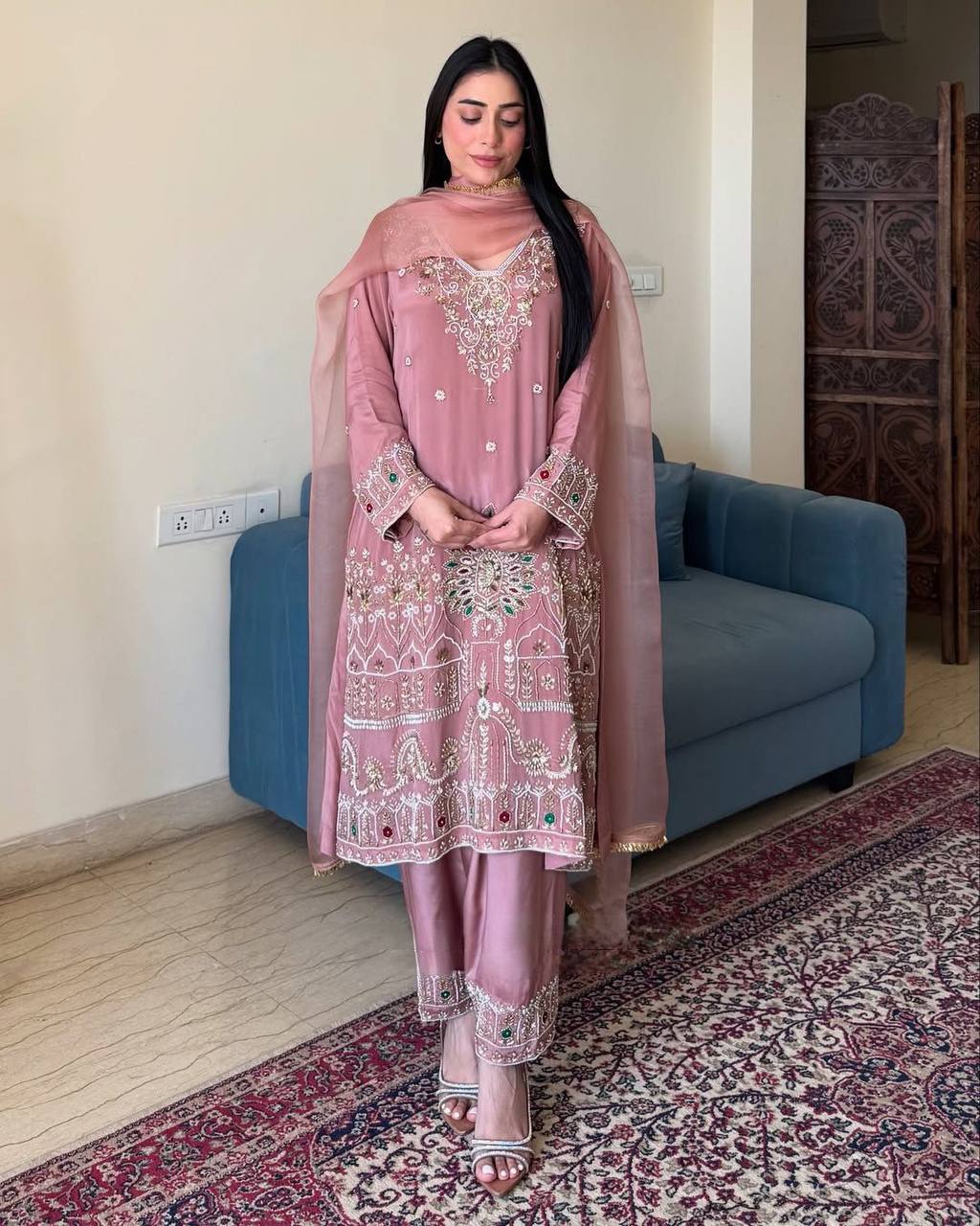 Exclusive French Crape Embroidered Suit Set