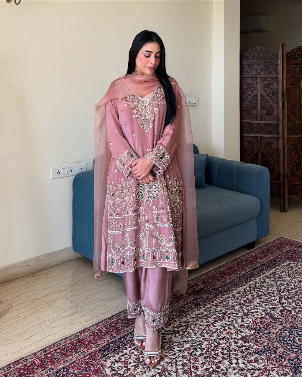 Exclusive French Crape Embroidered Suit Set