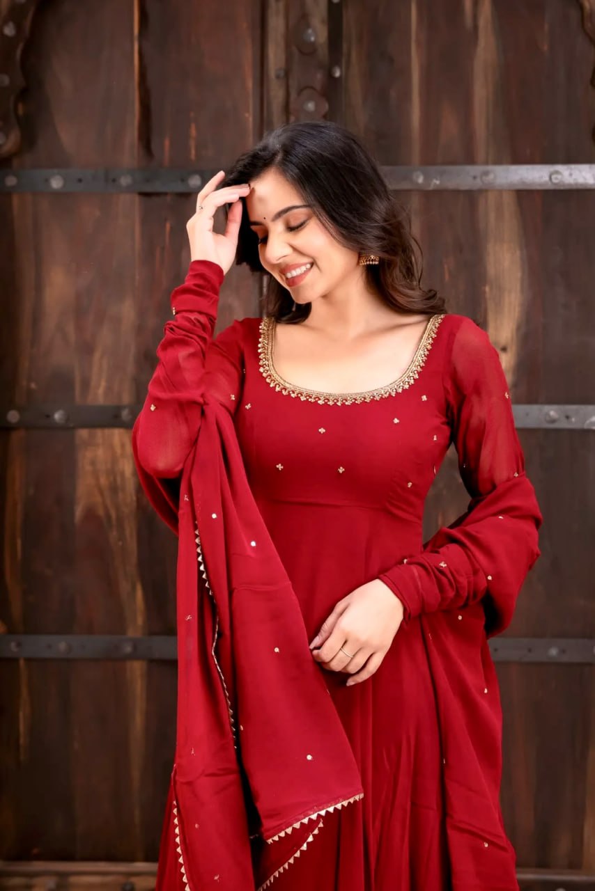 Premium Designer Red Anarkali Suit Set