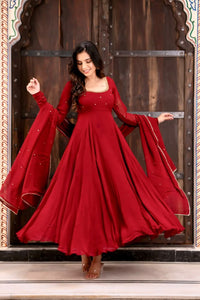 Premium Designer Red Anarkali Suit Set