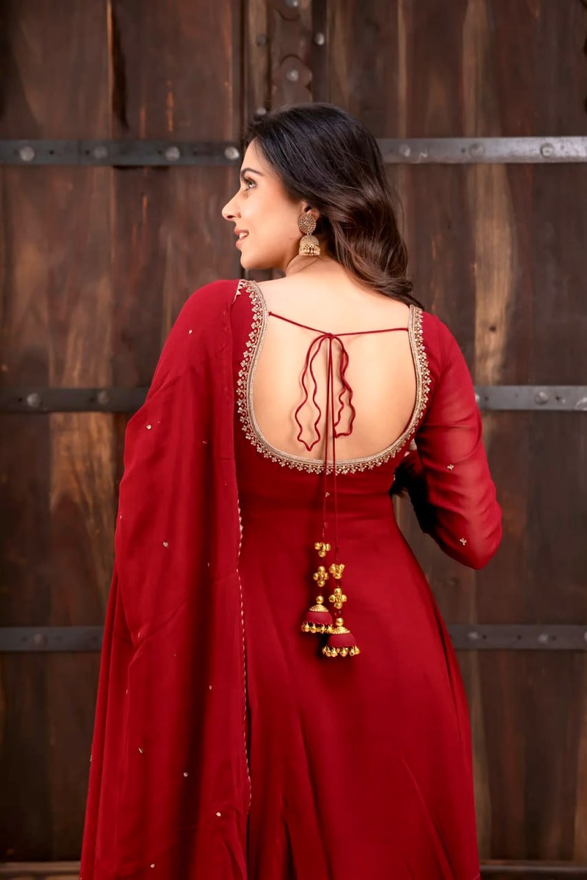 Premium Designer Red Anarkali Suit Set