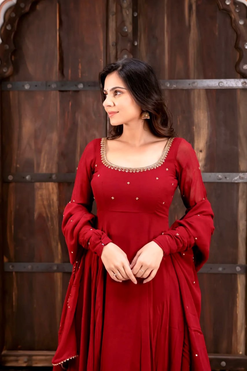 Premium Designer Red Anarkali Suit Set