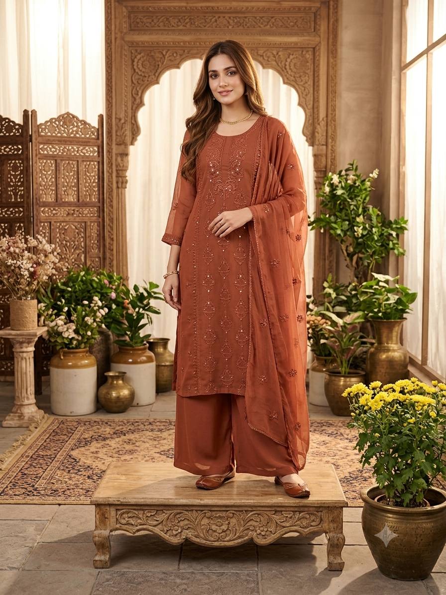 Designer Georgette Suit Set with Sequence Embroidery&nbsp;