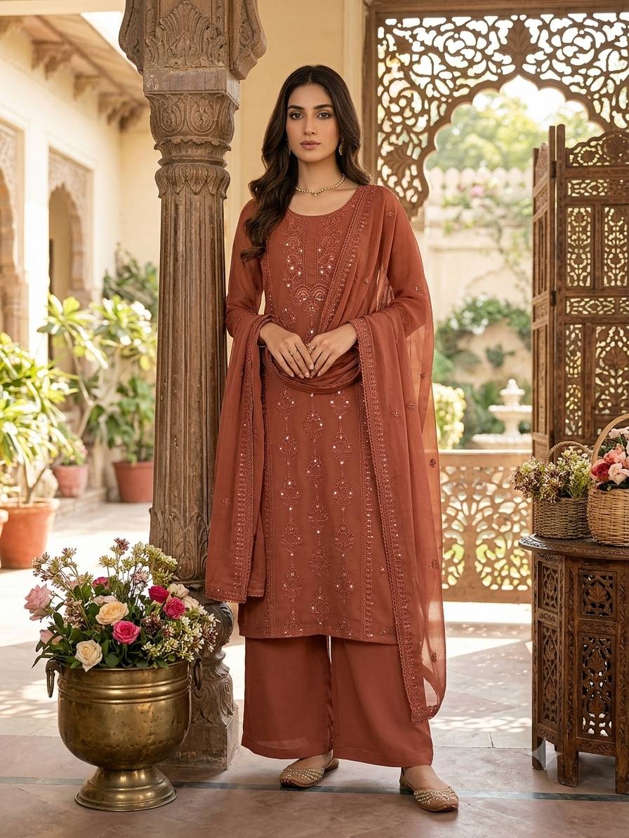 Designer Georgette Suit Set with Sequence Embroidery&nbsp;