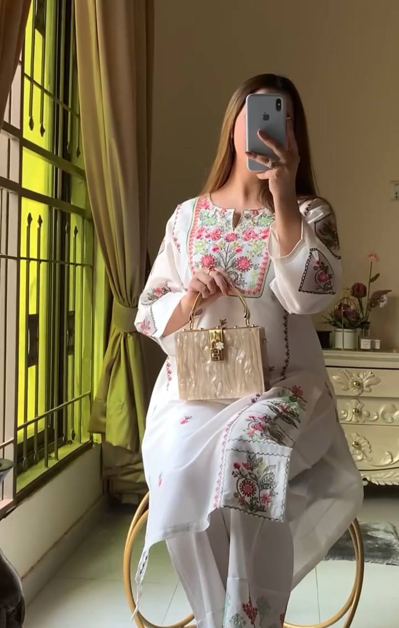 Elegant Heavy Rayon Silk Embroidered Kurti with Plazzo