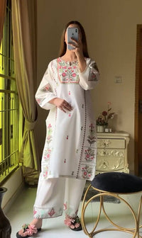 Elegant Heavy Rayon Silk Embroidered Kurti with Plazzo