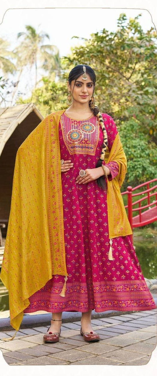 Anarkali Gown with Dupatta – Multi Color Combination Print