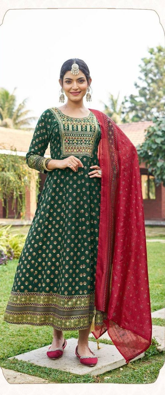 Anarkali Gown with Dupatta – Multi Color Combination Print