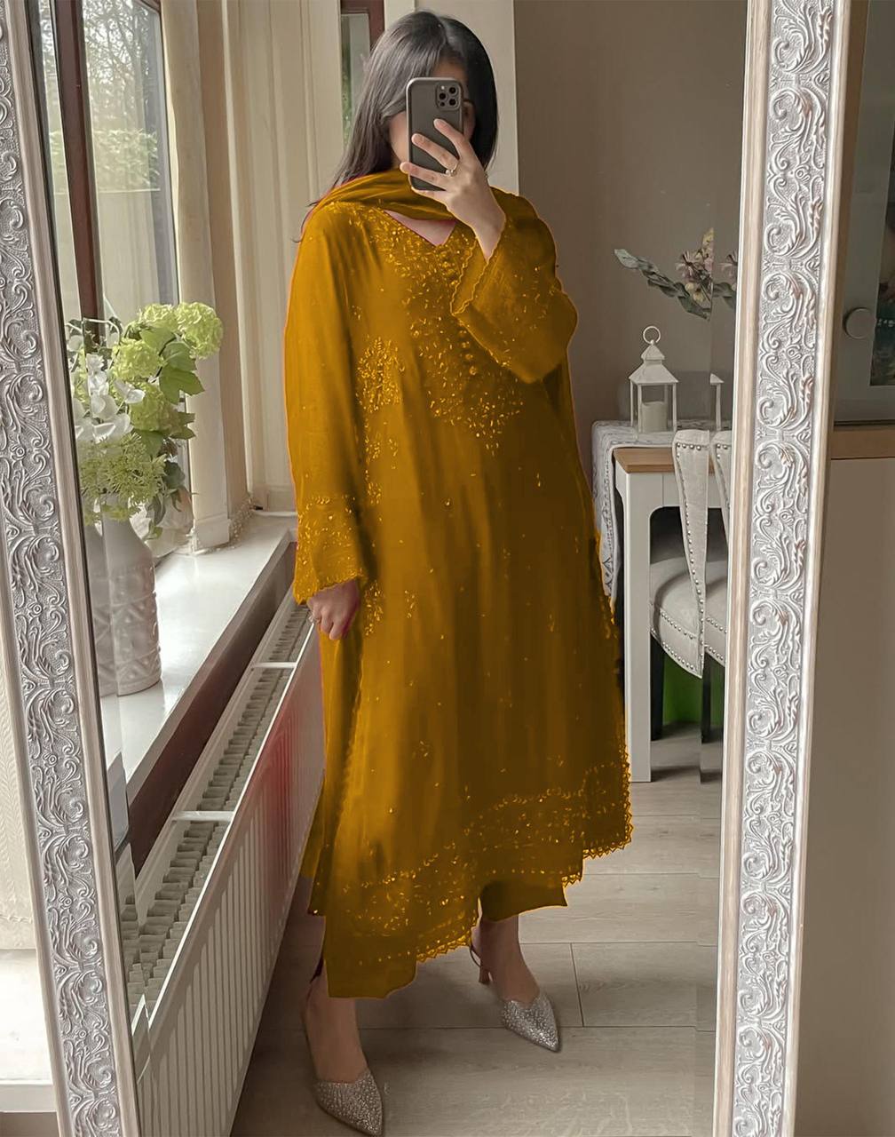 Premium Georgette Embroidered Kurti Set