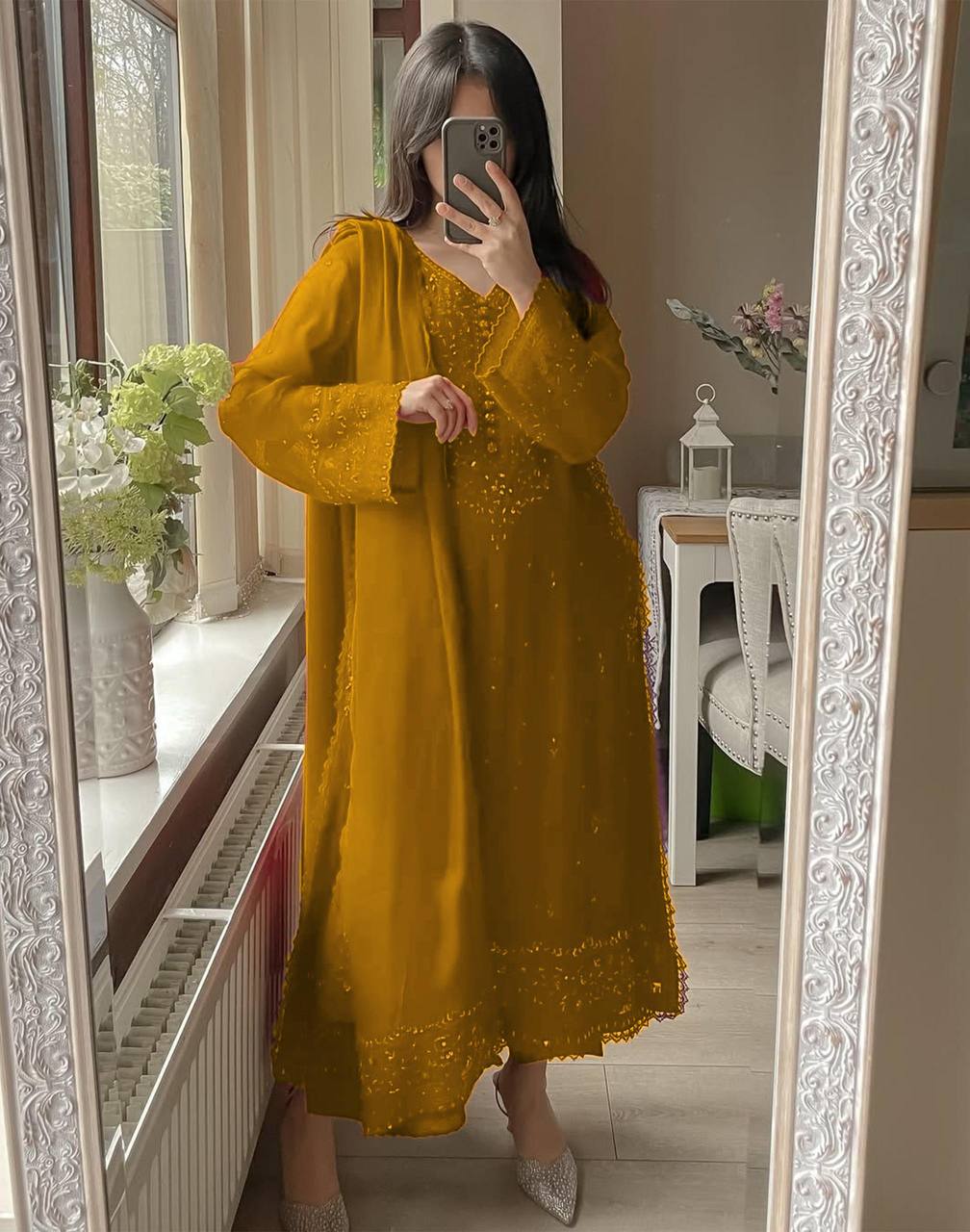 Premium Georgette Embroidered Kurti Set