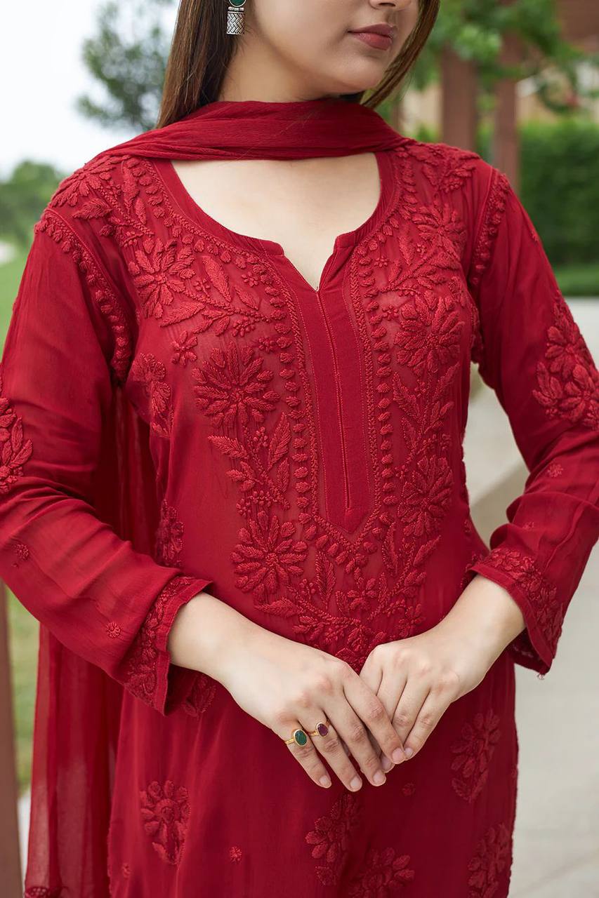 Graceful Faux Georgette Embroidered Palazzo Set