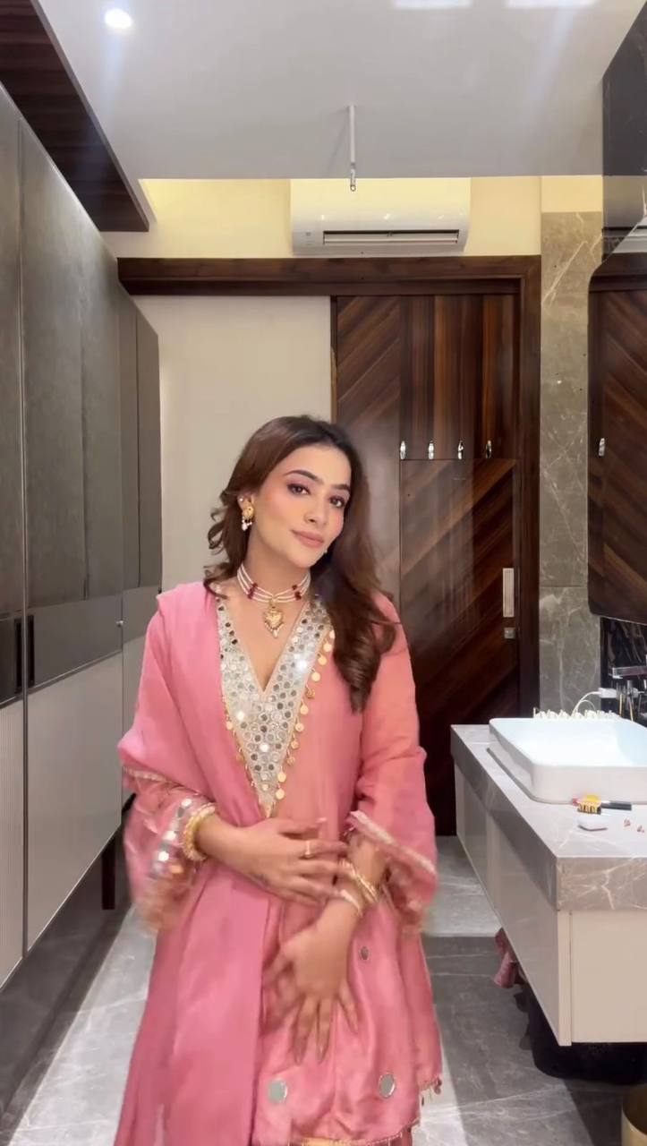 Exclusive Wedding Season Sequin Mirror Work Sharara Set With Organza Dupatta