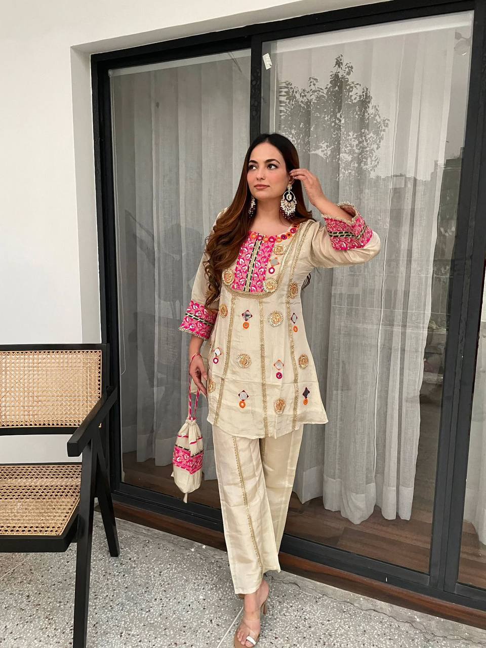 Designer Party Wear Mirror Work Co-Ord Set