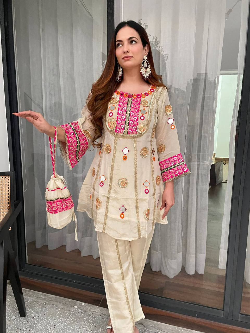 Designer Party Wear Mirror Work Co-Ord Set