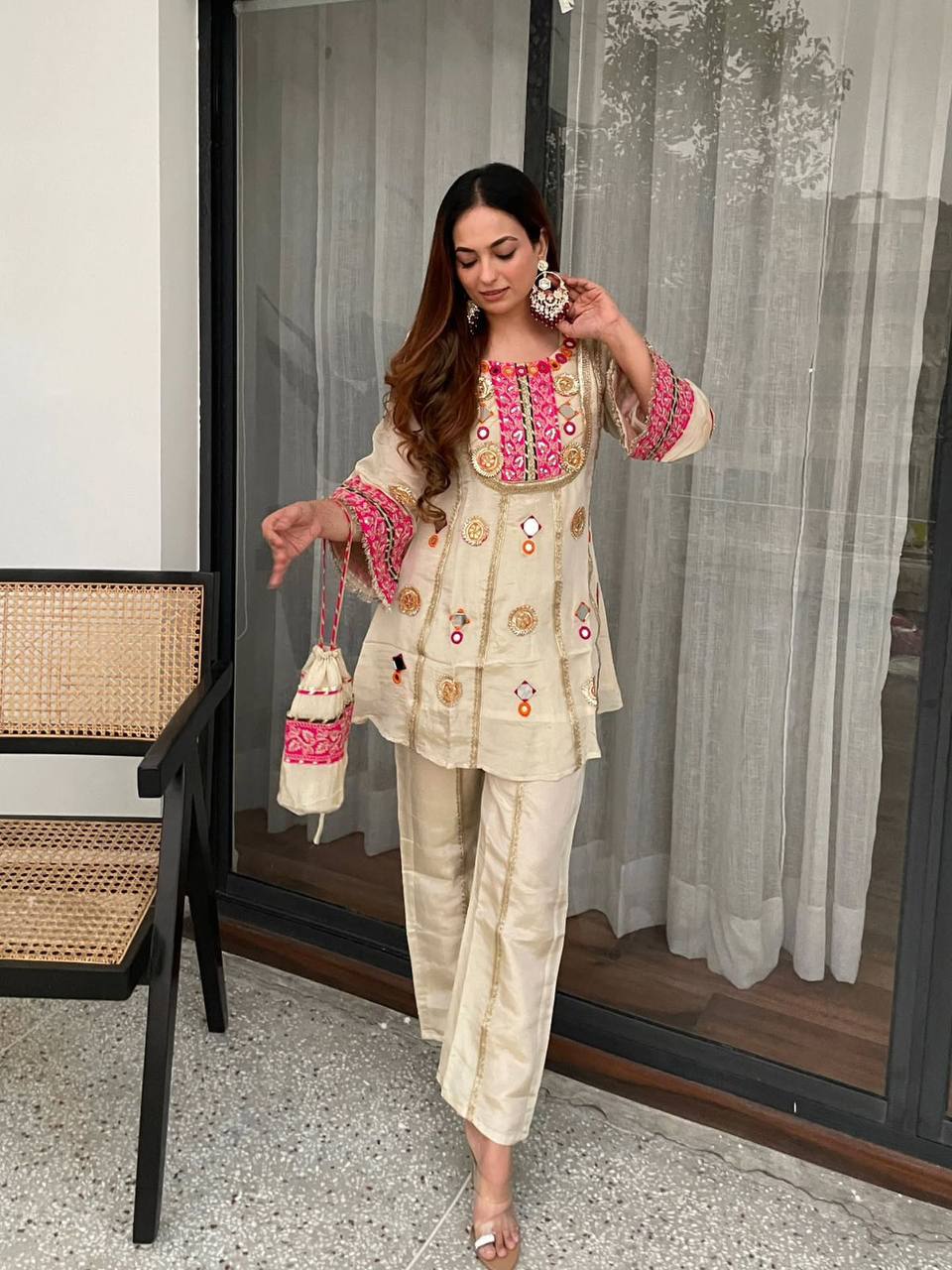 Designer Party Wear Mirror Work Co-Ord Set