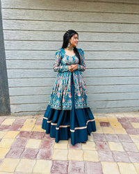 Graceful Fiyona Silk Lehenga Set with Printed Rayon Top